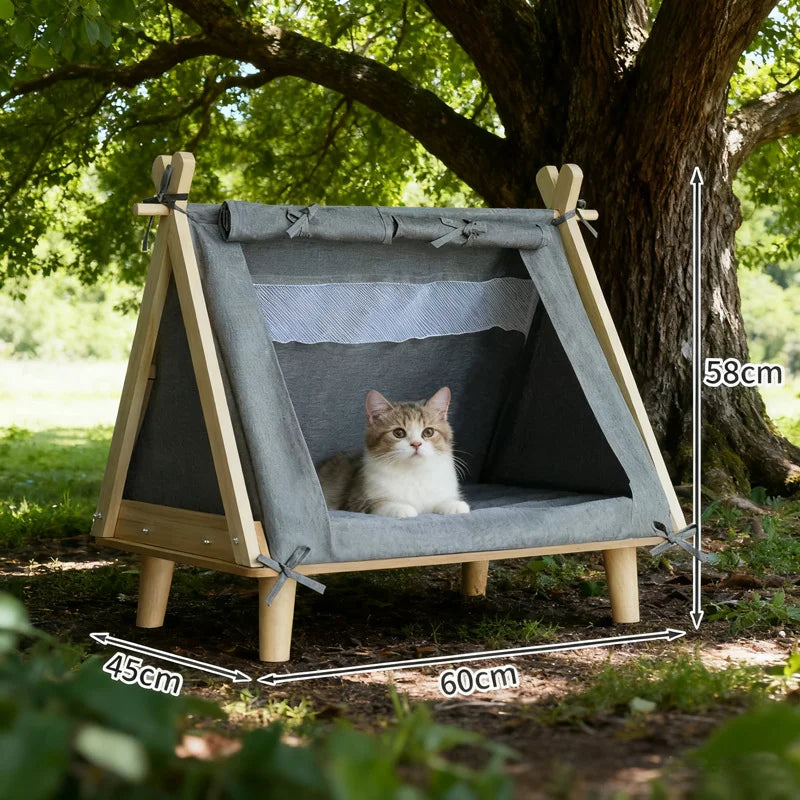 Four-Season Pet Tent | Triangular Wooden Den for Cats & Dogs