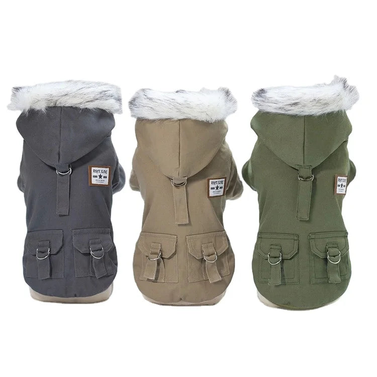 Manufacturer Wholesale Autumn and Winter Dog Clothes Jackets With Waterproof Fur Hoodie Thicken Double Pocket Warm Clothes