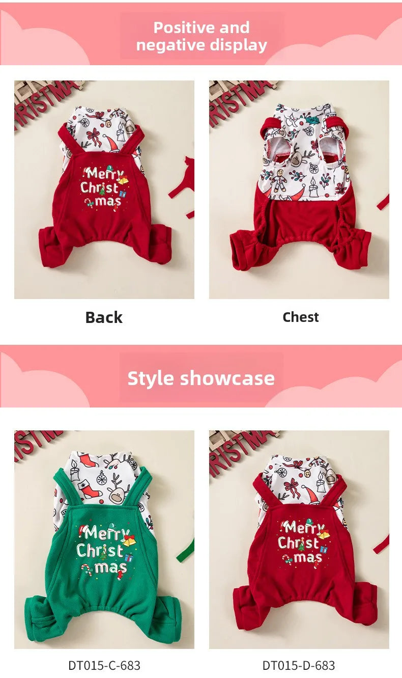 Christmas Floral Dog & Cat Dress – Warm Four-Legged Holiday Overalls
