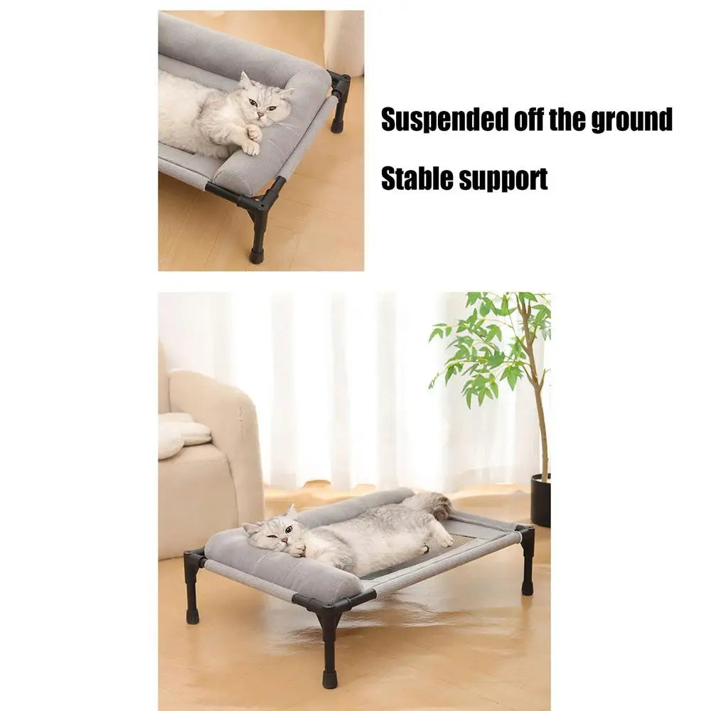 Dog Cot Cooling Dog Bed With Pillow And Breathable Mesh Washable Pet Furniture For Outdoor Indoor Camping Patio Sunbathing