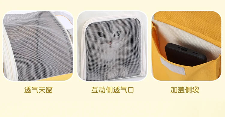Portable Breathable Backpack for Carrying Pet Cats and Small Dogs - Pet Travel Supplies for Outdoor Use