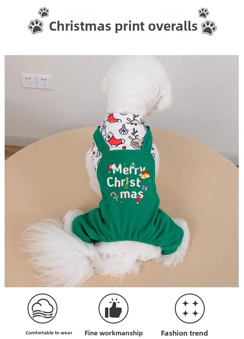 Christmas Floral Dog & Cat Dress – Warm Four-Legged Holiday Overalls