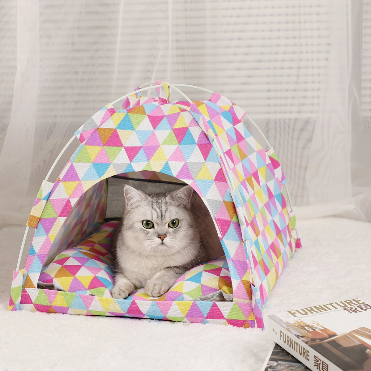 Winter Clamshell Cat Tent Bed | Warm & Breathable Kitten House