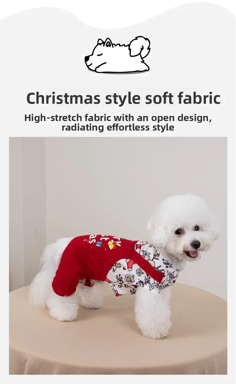Christmas Floral Dog & Cat Dress – Warm Four-Legged Holiday Overalls
