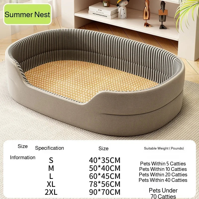 All-Season Dog Bed Cooling Mat for Large Small Dogs, Orthopedic Pet Sofa Bed with Ice Silk Pad, Waterproof Chew Proof Kennel