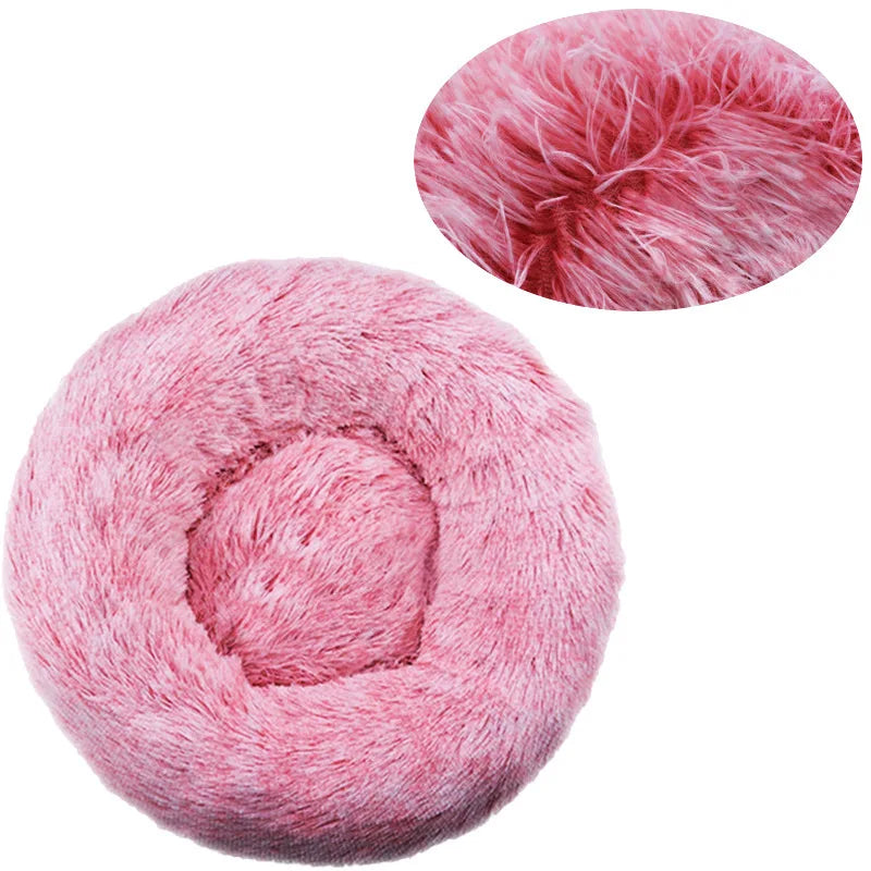 Round Plush Pet Bed – Washable Dog & Cat Sofa Bed