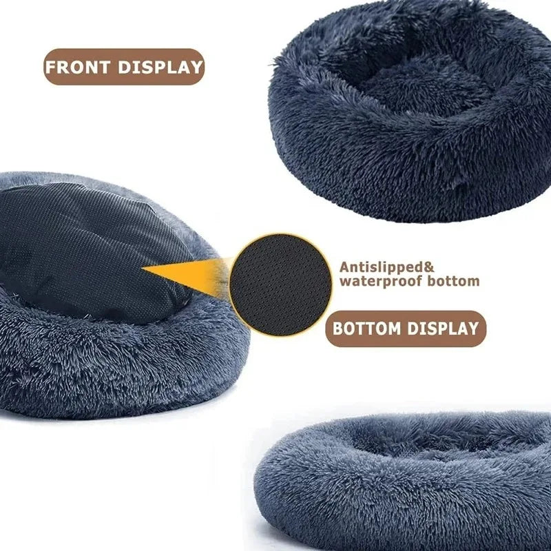 Round Plush Pet Bed – Washable Dog & Cat Sofa Bed