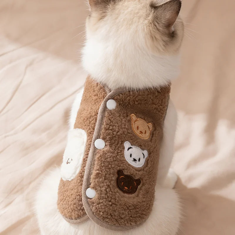 Fleece Animal Print Dog & Cat Vest – Warm Autumn Winter Puppy Jacket