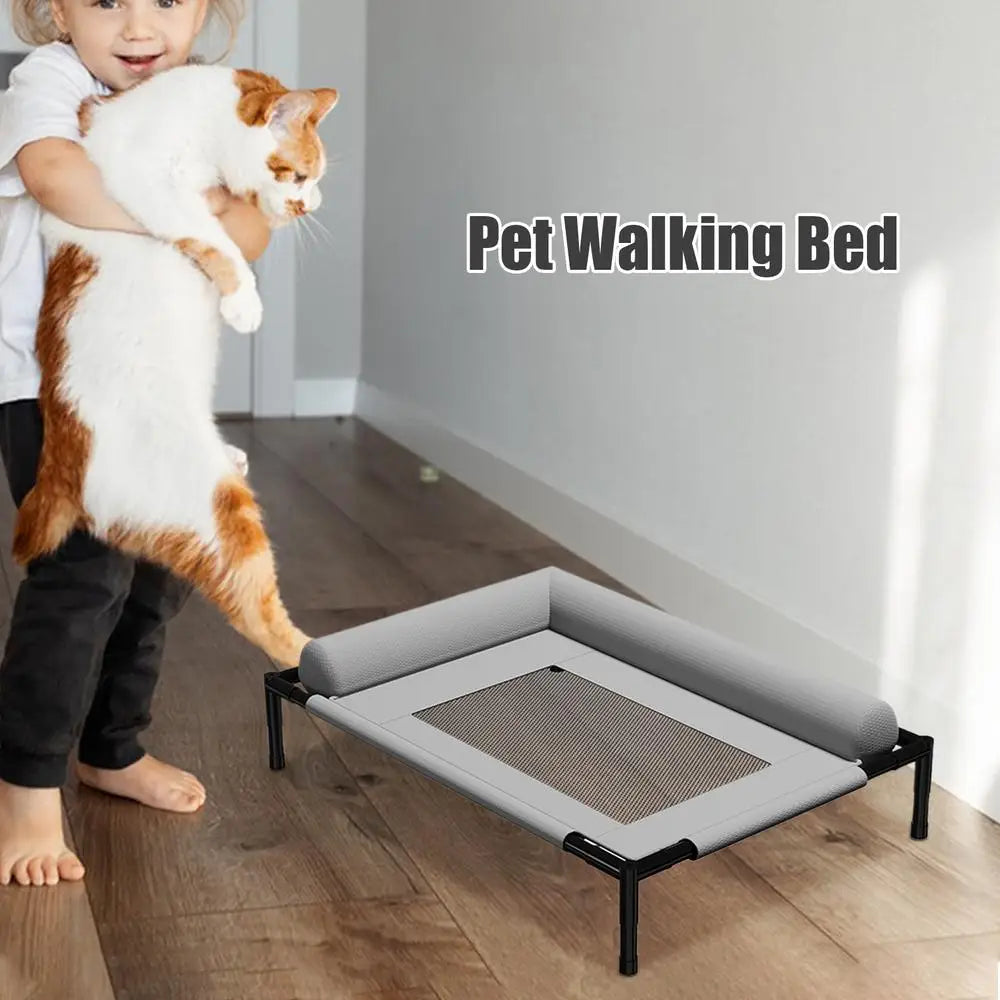 Dog Cot Cooling Dog Bed With Pillow And Breathable Mesh Washable Pet Furniture For Outdoor Indoor Camping Patio Sunbathing