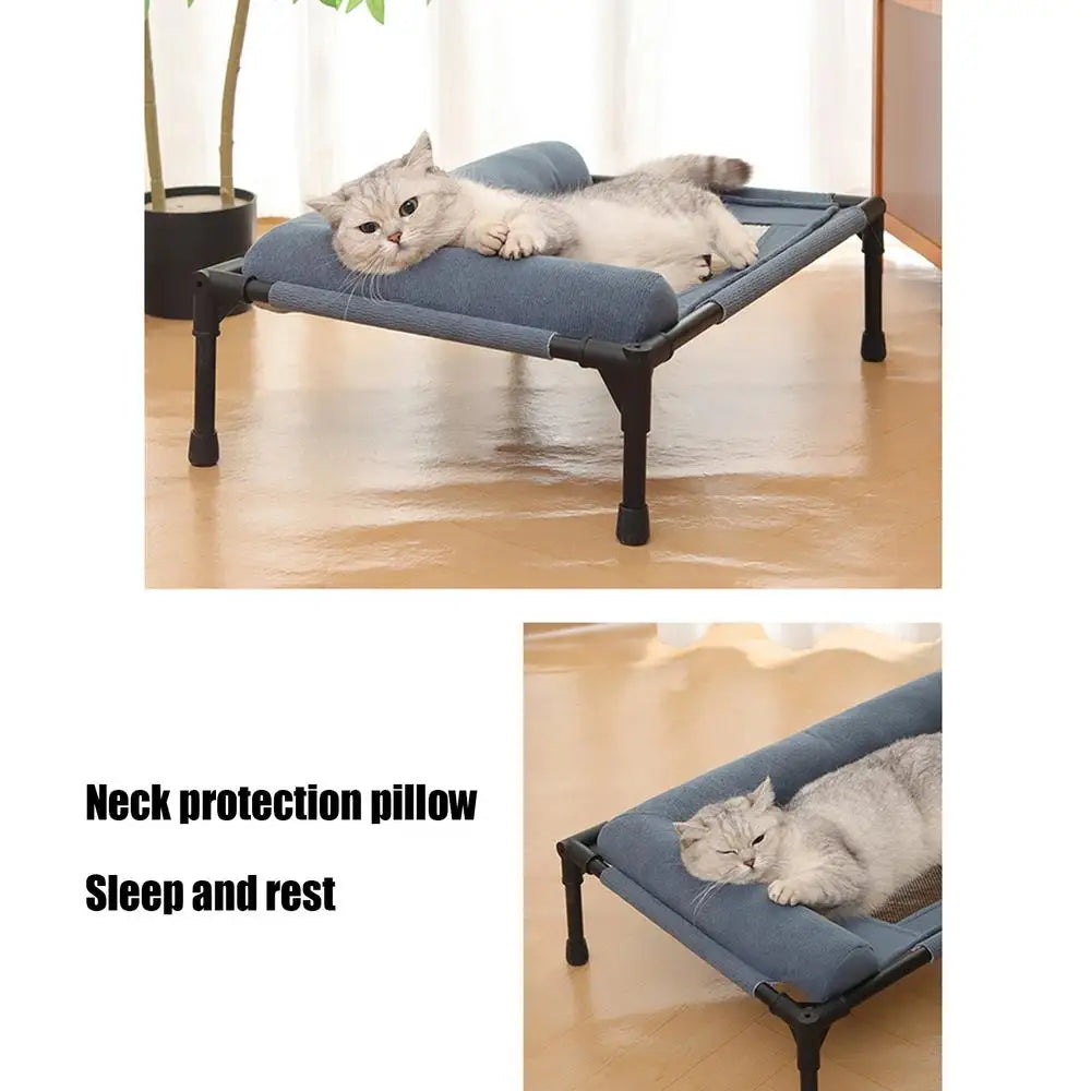 Dog Cot Cooling Dog Bed With Pillow And Breathable Mesh Washable Pet Furniture For Outdoor Indoor Camping Patio Sunbathing