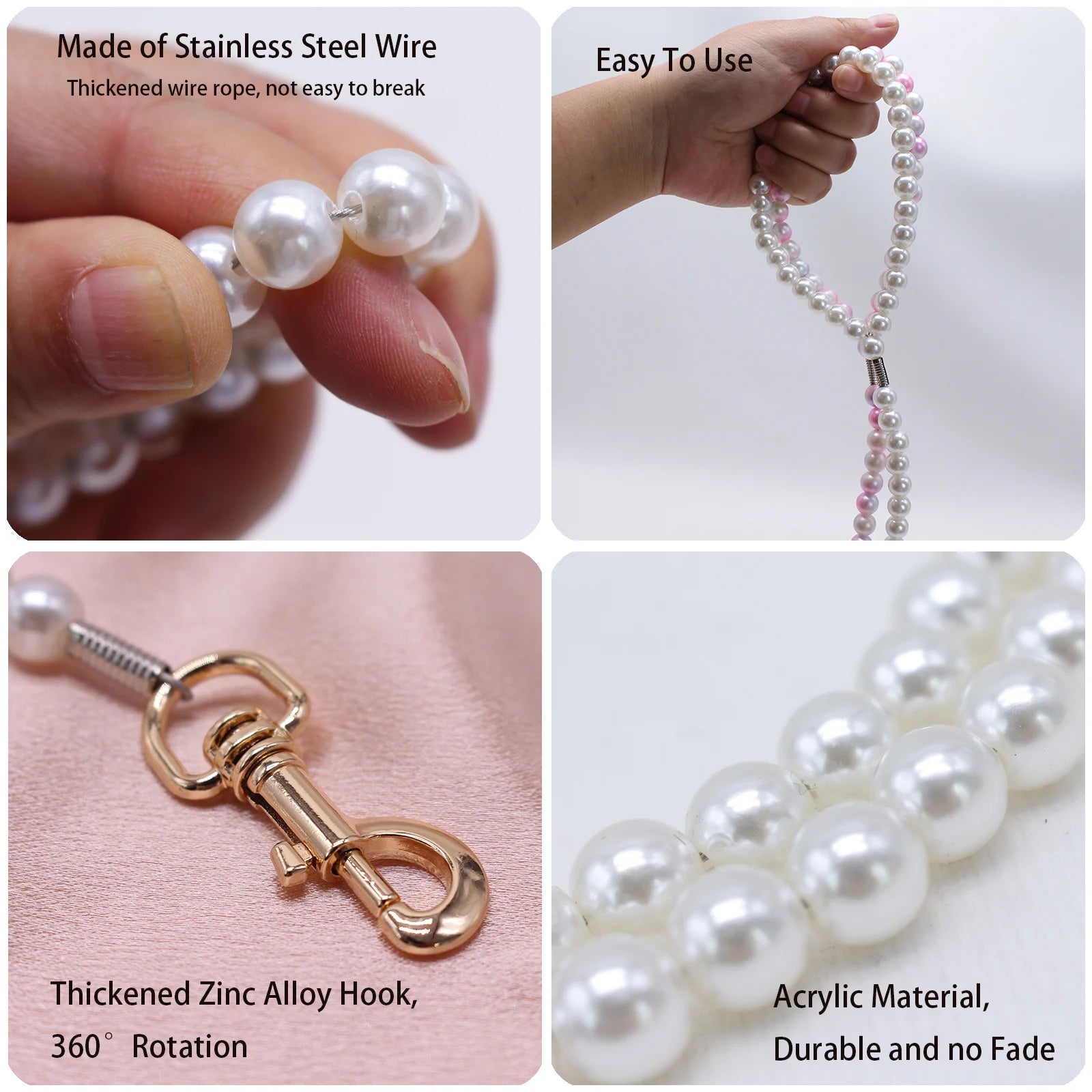 Luxury Pearl Dog Leash | Adjustable Beaded Lead for Small Dogs & Cats