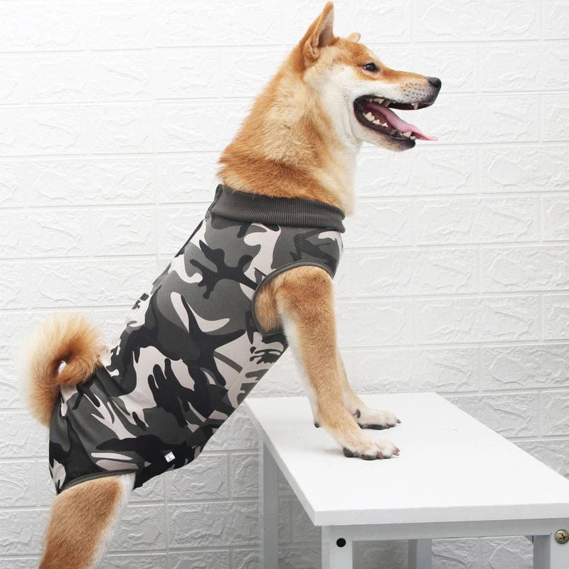 Pet Clothes Dog Jumpsuit Pajamas High Elastic Camouflage Strips Vest Wrap Belly Surgical Wear Tracksuit For Girl Boy Clothing