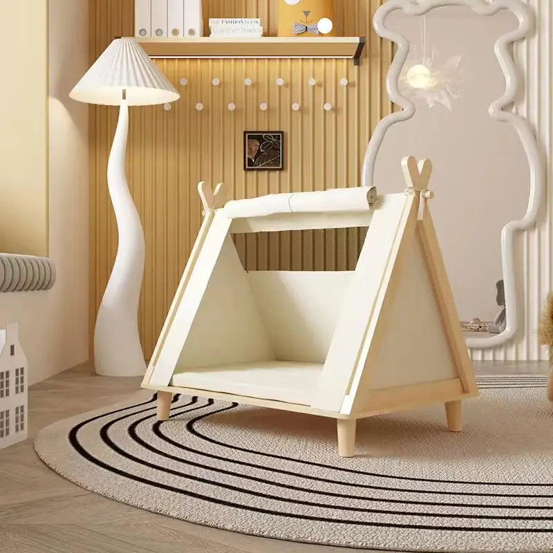 Four-Season Pet Tent | Triangular Wooden Den for Cats &amp; Dogs