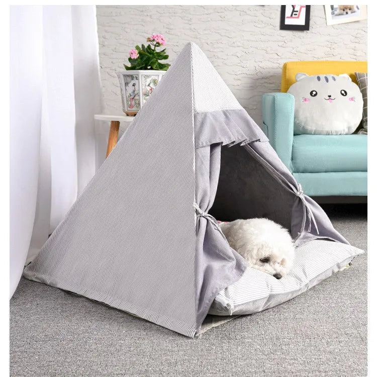 Pine Wood Pet Teepee Tent Bed — Washable &amp; Breathable | Dogs &amp; Cats