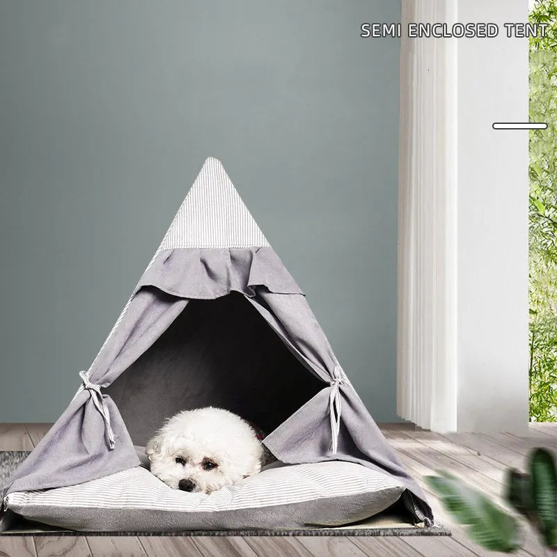 Pine Wood Pet Teepee Tent Bed — Washable &amp; Breathable | Dogs &amp; Cats
