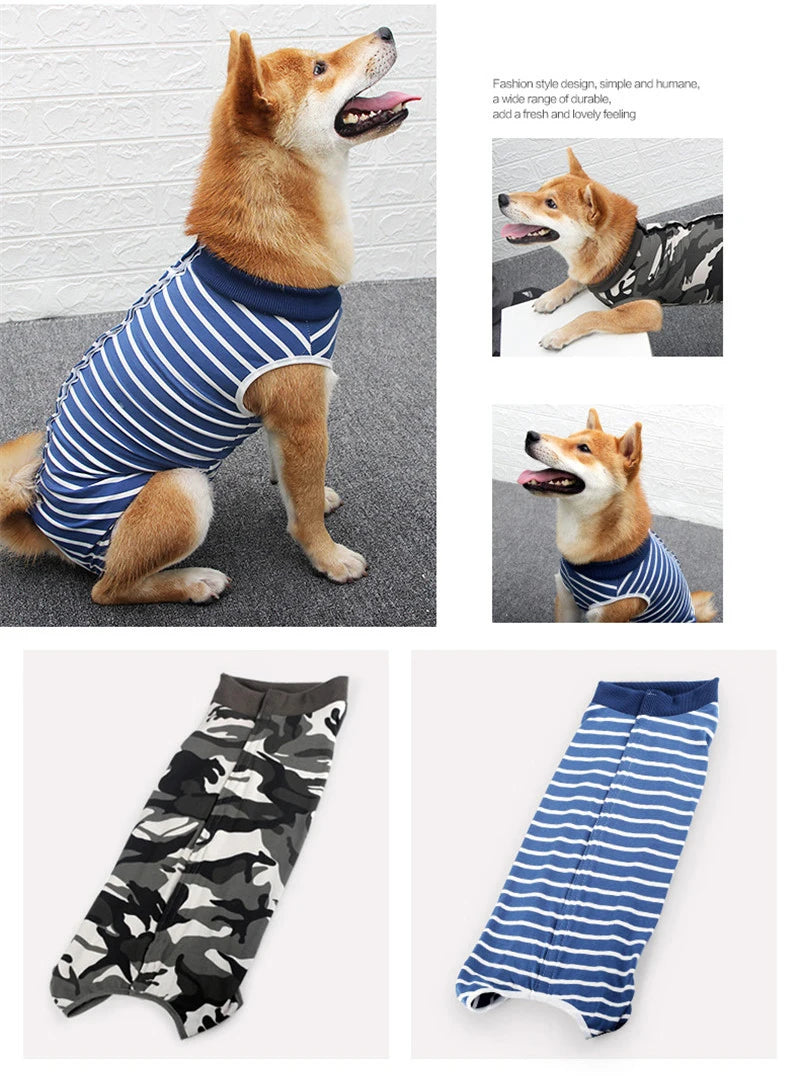 Pet Clothes Dog Jumpsuit Pajamas High Elastic Camouflage Strips Vest Wrap Belly Surgical Wear Tracksuit For Girl Boy Clothing