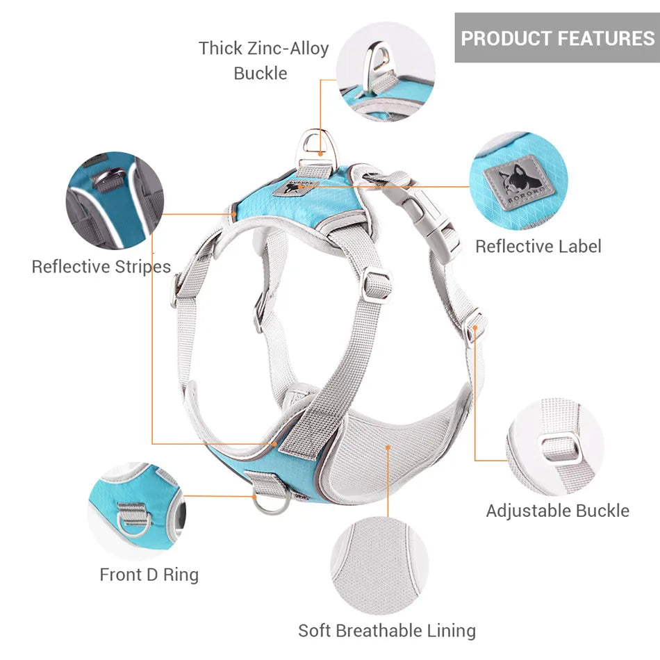 No Pull Dog Harness Soft Reflective Puppy Harness for Small Medium Dogs Adjustable Pet Harness for Boston Terrier French Bulldog