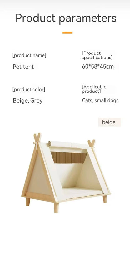 Four-Season Pet Tent | Triangular Wooden Den for Cats &amp; Dogs