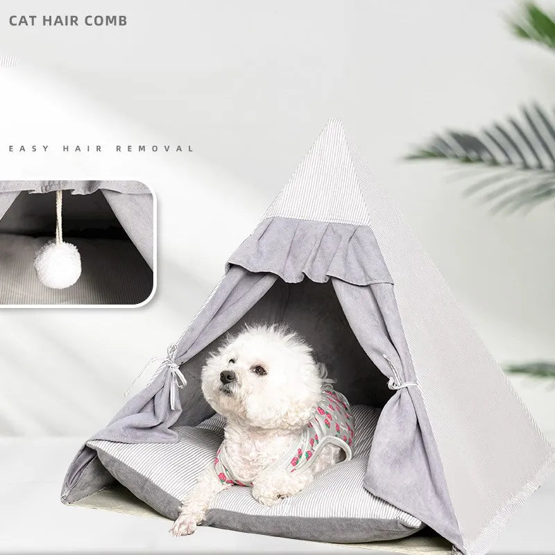 Pine Wood Pet Teepee Tent Bed — Washable &amp; Breathable | Dogs &amp; Cats
