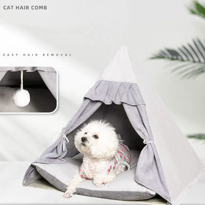 Pine Wood Pet Teepee Tent Bed — Washable &amp; Breathable | Dogs &amp; Cats