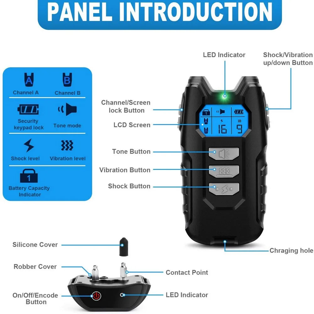 1000ft Pet Dog Training Collar with Remote Rechargeable Waterproof LCD Beep Vibration Shock Collar