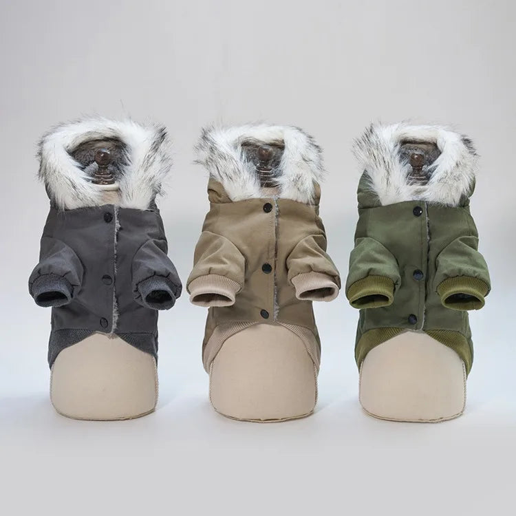 Manufacturer Wholesale Autumn and Winter Dog Clothes Jackets With Waterproof Fur Hoodie Thicken Double Pocket Warm Clothes
