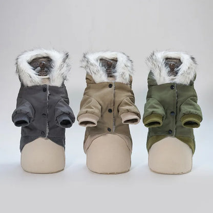 Manufacturer Wholesale Autumn and Winter Dog Clothes Jackets With Waterproof Fur Hoodie Thicken Double Pocket Warm Clothes