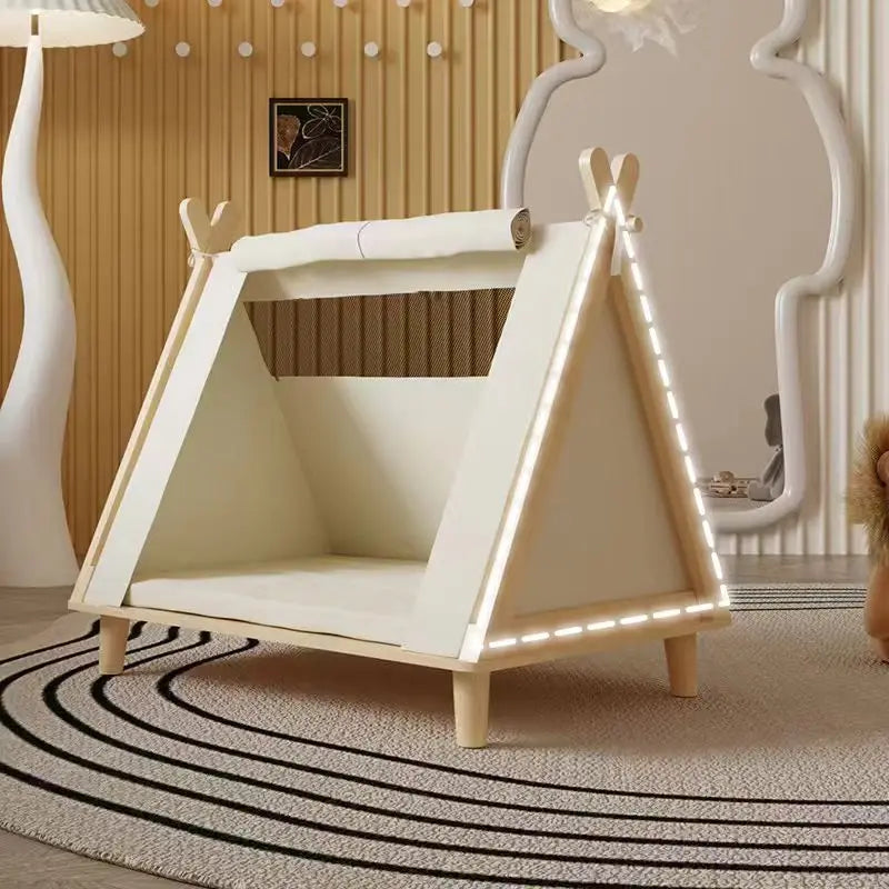 Four-Season Pet Tent | Triangular Wooden Den for Cats &amp; Dogs