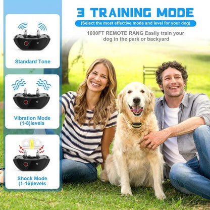 1000ft Pet Dog Training Collar with Remote Rechargeable Waterproof LCD Beep Vibration Shock Collar