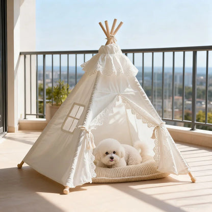 Four-Season Pet Tent | Triangular Wooden Den for Cats &amp; Dogs