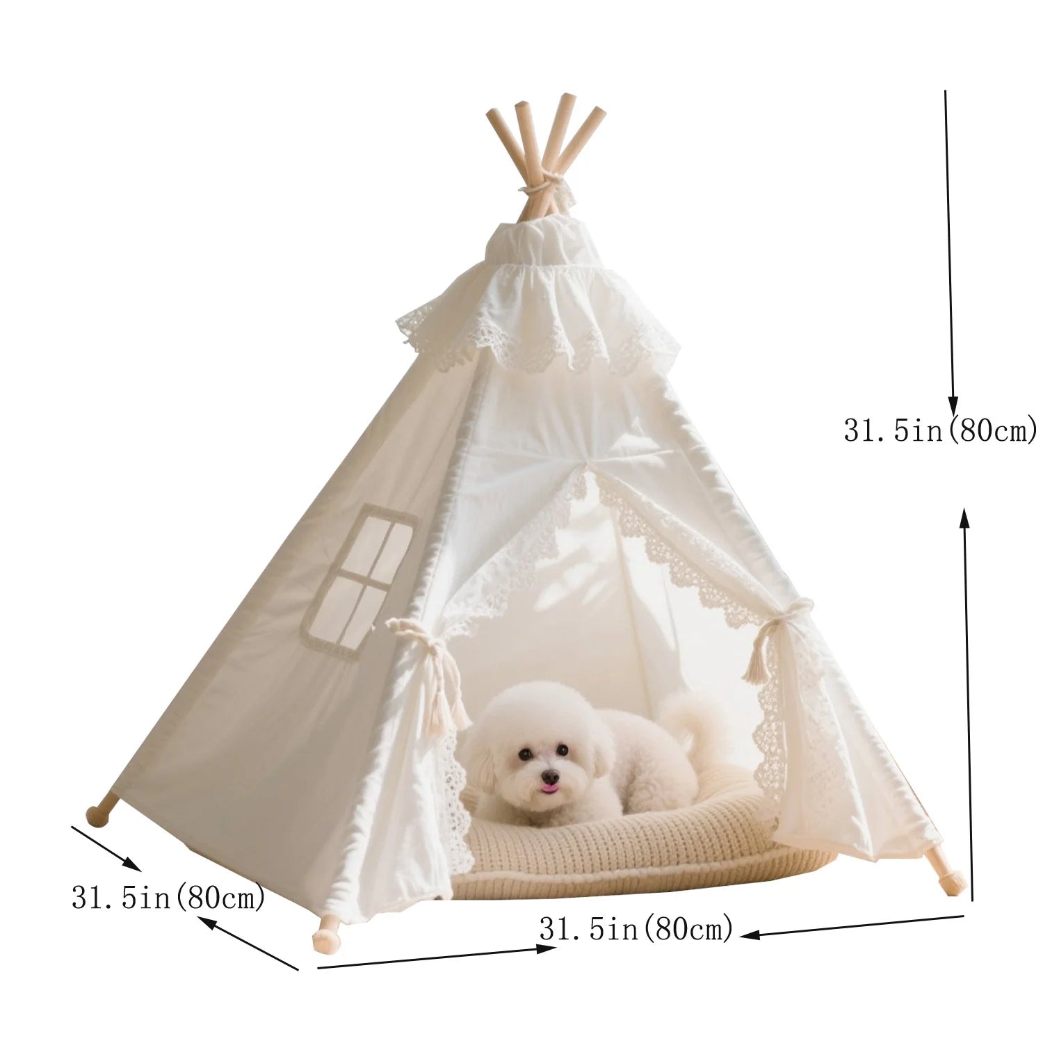 Four-Season Pet Tent | Triangular Wooden Den for Cats &amp; Dogs