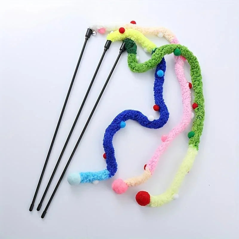 Soft Plush Strip Cat Teaser Wand — Interactive Toy for Kittens & Cats