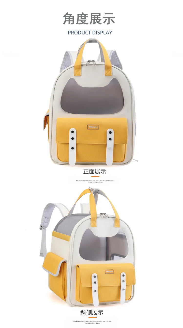 Portable Breathable Backpack for Carrying Pet Cats and Small Dogs - Pet Travel Supplies for Outdoor Use