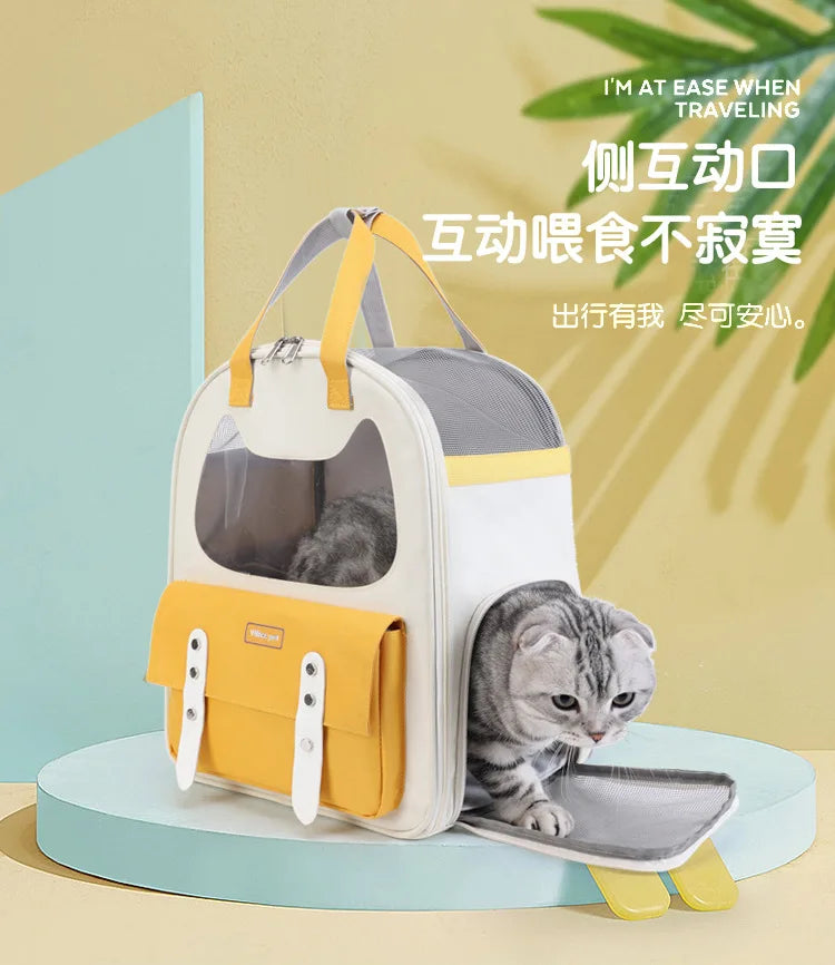 Portable Breathable Backpack for Carrying Pet Cats and Small Dogs - Pet Travel Supplies for Outdoor Use