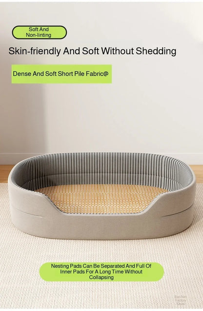 All-Season Dog Bed Cooling Mat for Large Small Dogs, Orthopedic Pet Sofa Bed with Ice Silk Pad, Waterproof Chew Proof Kennel