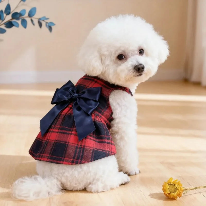 Plaid British Style Bow Dress for Dogs & Cats