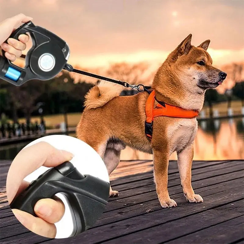 3-in-1 Retractable Dog Leash with LED Light | Automatic Outdoor Walking Leash