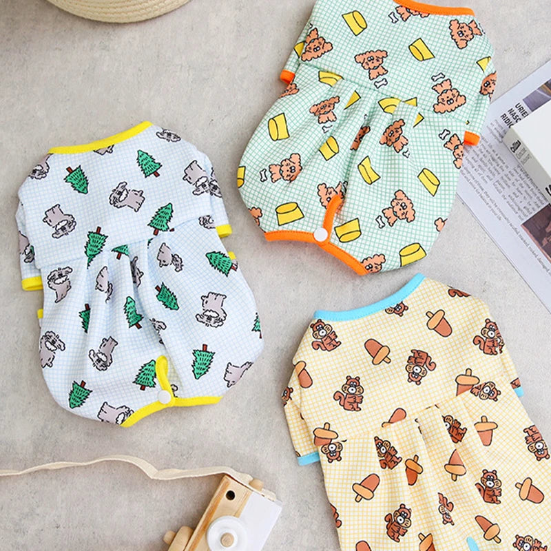 Fashion Pet Dog Clothes for Small Dogs Spring Dog Jumpsuit Cartoon Print Puppy Pajamas Cute Cat Clothing Pet Chihuahua Clothes