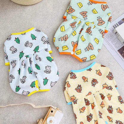 Fashion Pet Dog Clothes for Small Dogs Spring Dog Jumpsuit Cartoon Print Puppy Pajamas Cute Cat Clothing Pet Chihuahua Clothes