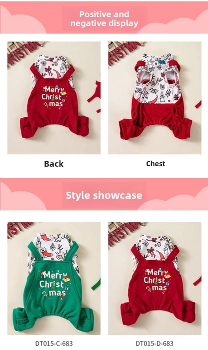 Christmas Floral Dog &amp; Cat Dress – Warm Four-Legged Holiday Overalls