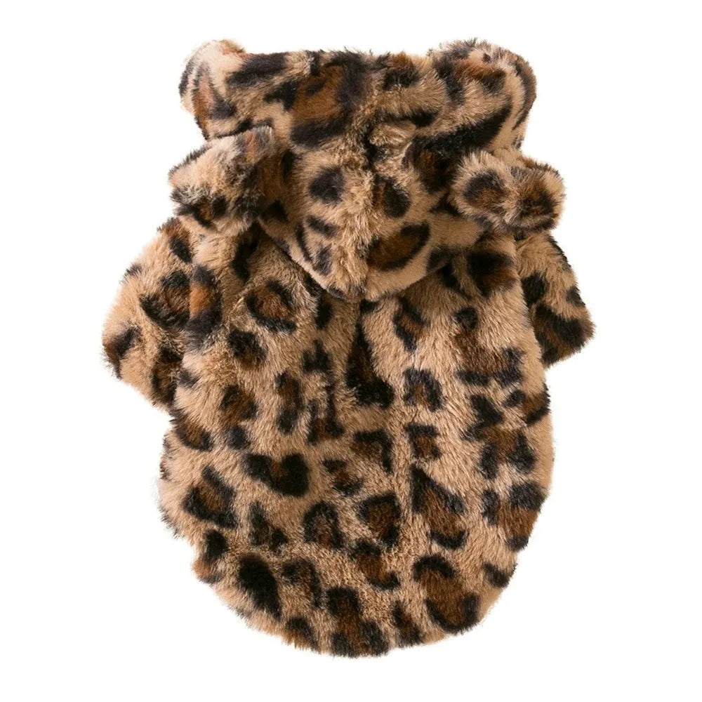 Warm Leopard Fleece Hoodie Jacket for Small Dogs