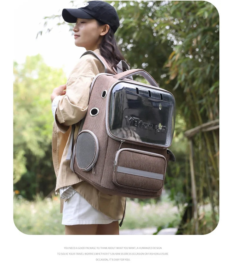 Breathable Pet Backpack Travel Hiking Outdoor Large Capacity Hands Free Adjustable Straps Portable Dog Cat Carrier Dog Car Seat
