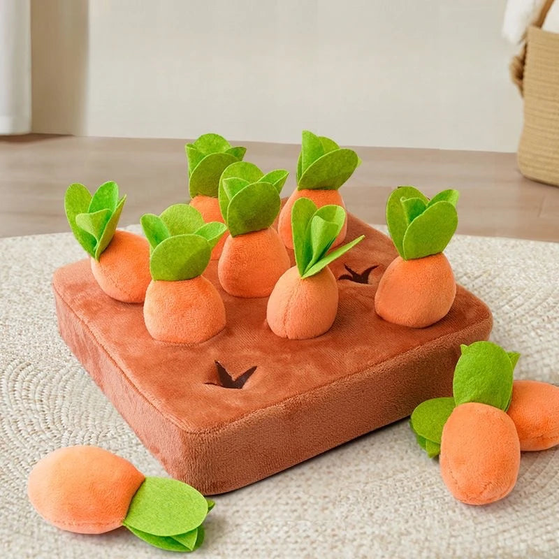 Plush Carrot Snuffle Mat for Dogs — Interactive Pull Vegetable Field Toy