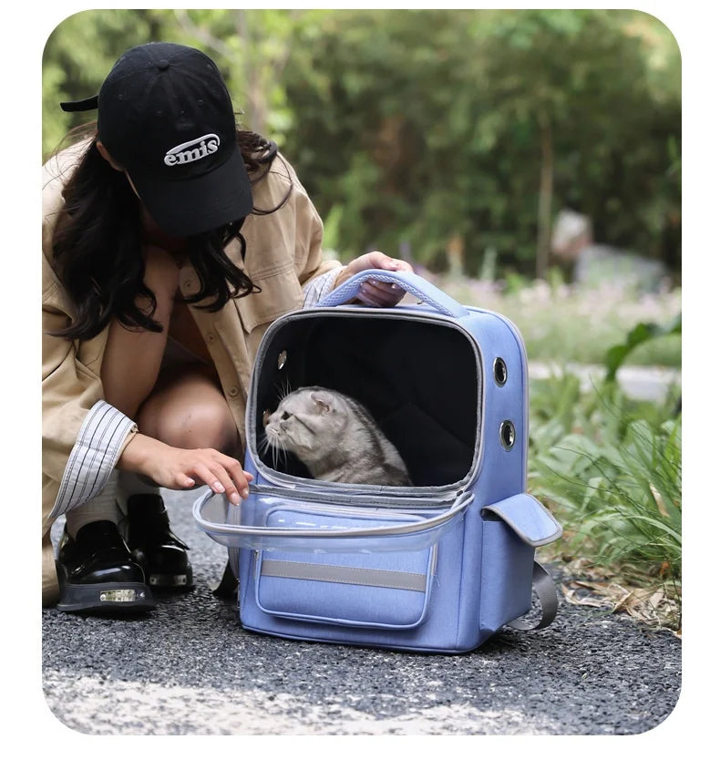 Breathable Pet Backpack Travel Hiking Outdoor Large Capacity Hands Free Adjustable Straps Portable Dog Cat Carrier Dog Car Seat