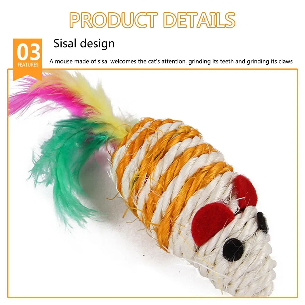 Kitten Toys Variety Pack – Cat Toy Set with Stick, Sisal Mouse &amp; Bell Ball