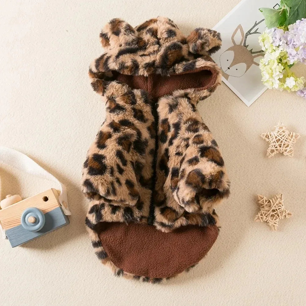 Warm Leopard Fleece Hoodie Jacket for Small Dogs