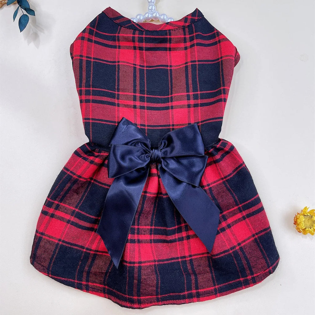 Plaid British Style Bow Dress for Dogs & Cats