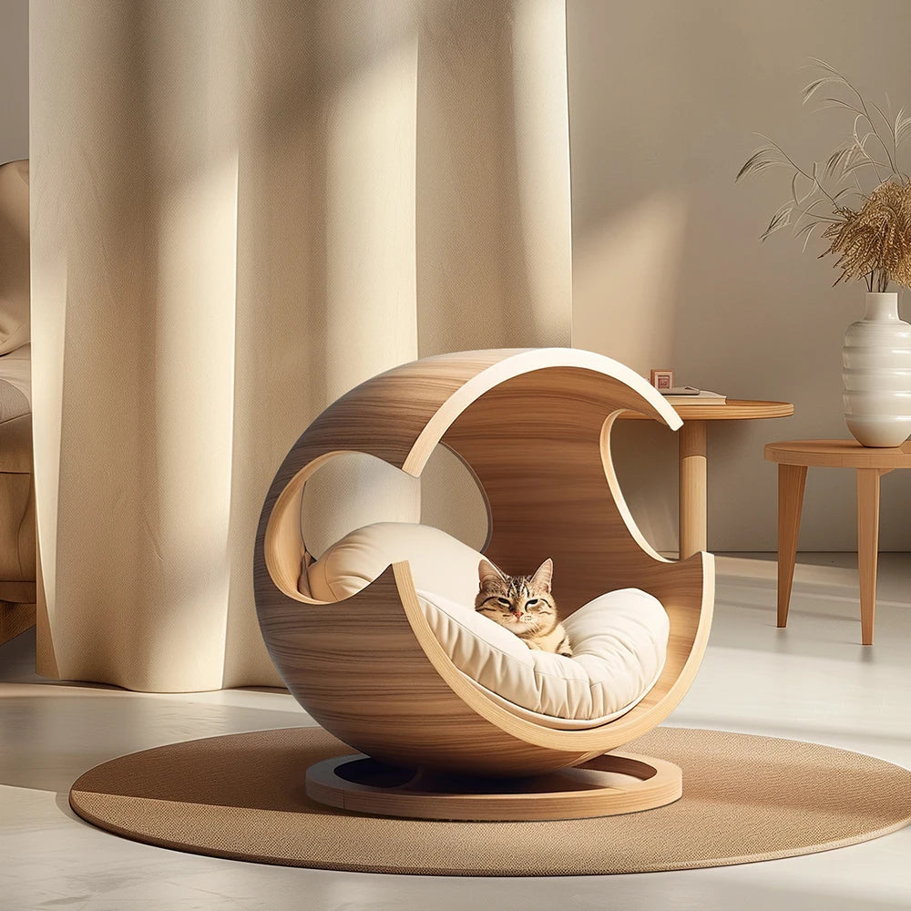 Solid Wood Pet Bed | Semi-Closed, Removable &amp; Washable for Cats &amp; Dogs