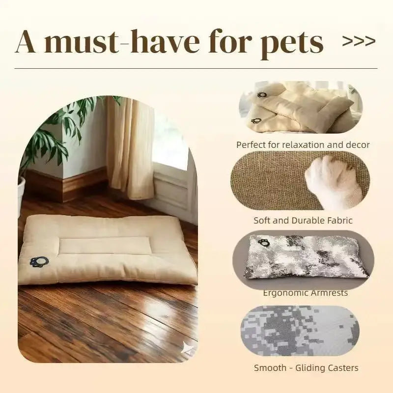 Four-Season Cotton Linen Pet Bed Mat | Scratch-Resistant &amp; Washable for Dogs &amp; Cats