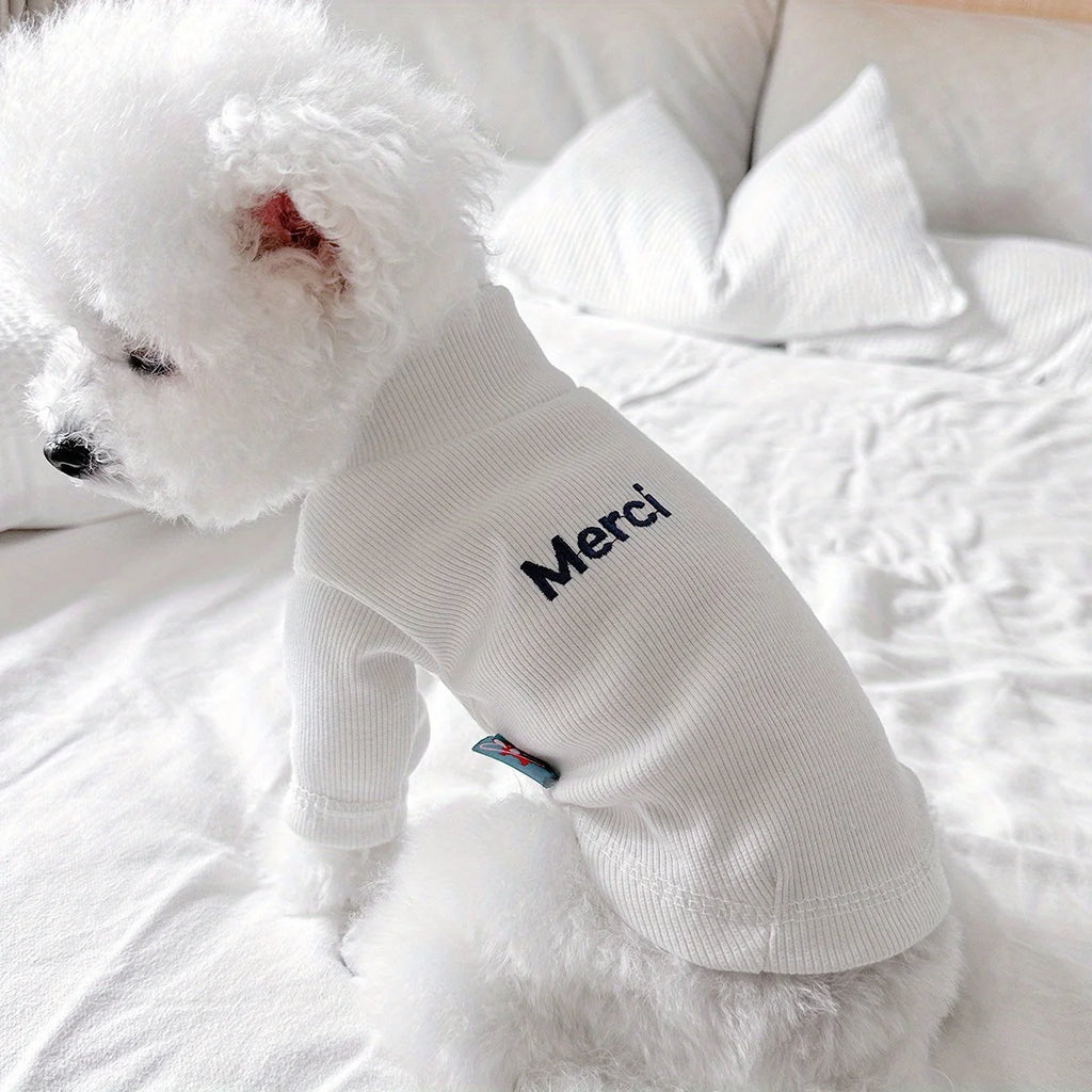 Pet Clothes Dog Cat Out Handsome Cute Letter Bottoming Shirt Soft and Comfortable Spring and Summer